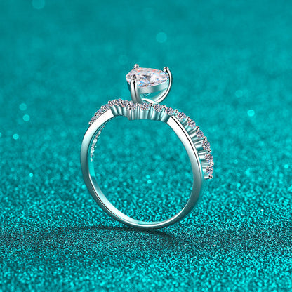 Sterling Silver PT950 Gold Plated "One Heart Love" 1ct Moissanite Cross-Border Heart Ring