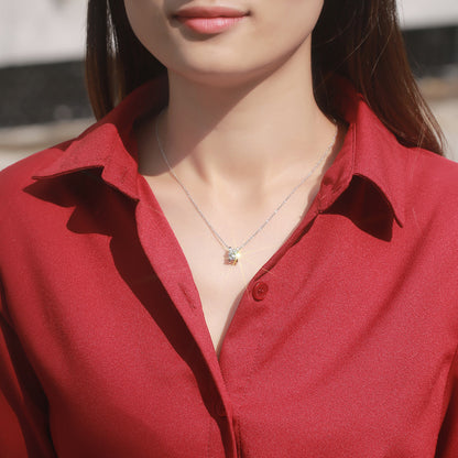 Stylish Square Moissanite Pendant with Bead Chain