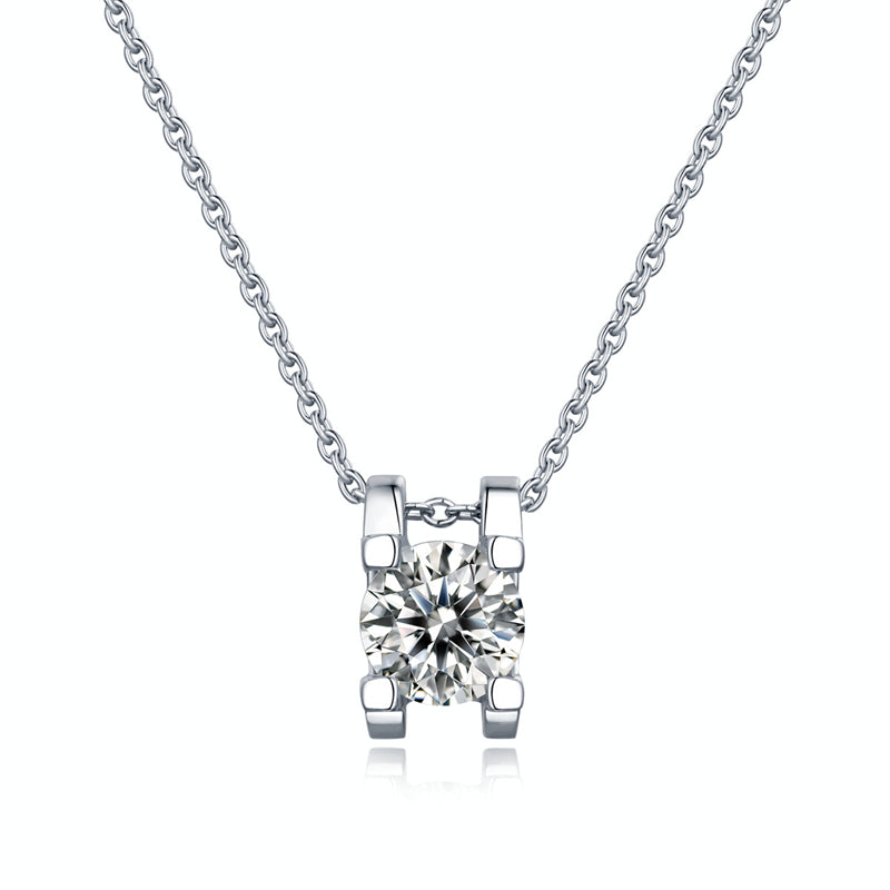 Stylish Square Moissanite Pendant with Bead Chain