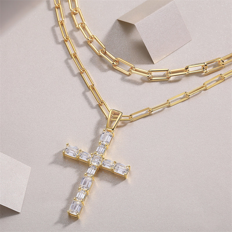Stylish Women's Moissanite Necklace with Cross Chain Design