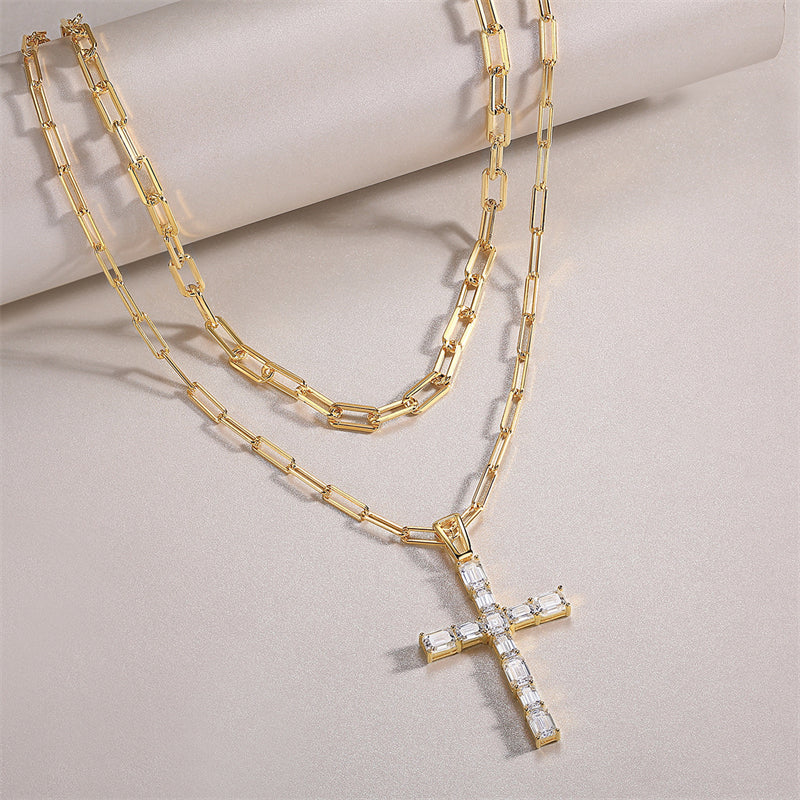 Stylish Women's Moissanite Necklace with Cross Chain Design