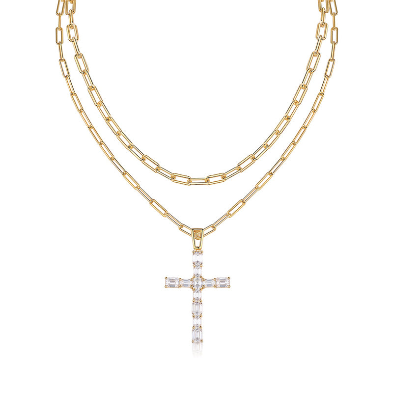 Stylish Women's Moissanite Necklace with Cross Chain Design