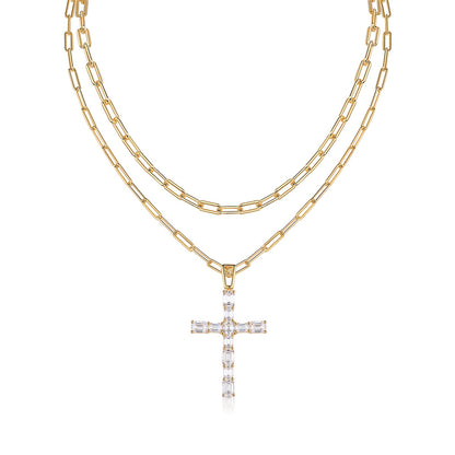 Stylish Women's Moissanite Necklace with Cross Chain Design