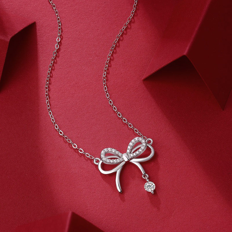 Subtle Bow Moissanite Necklace for Women