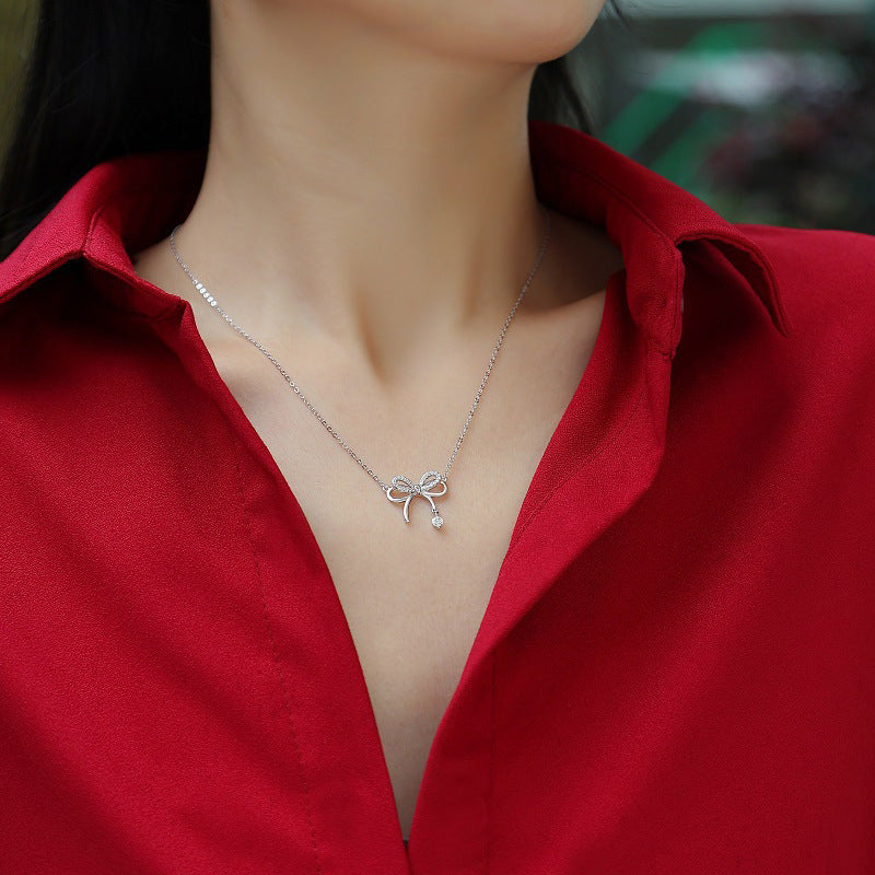 Subtle Bow Moissanite Necklace for Women