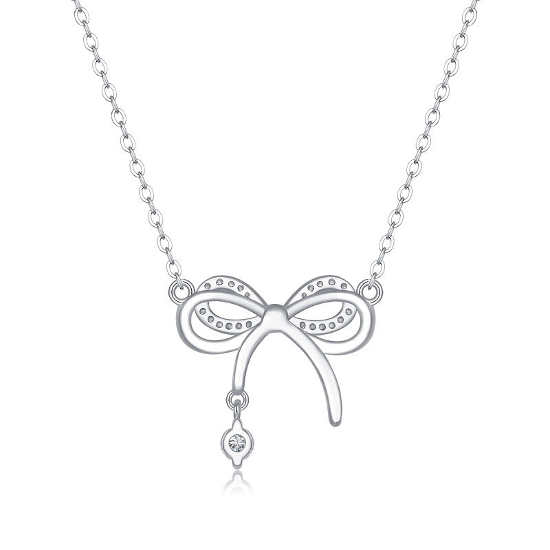 Subtle Bow Moissanite Necklace for Women