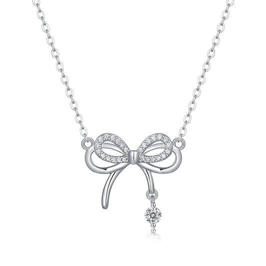 Subtle Bow Moissanite Necklace for Women