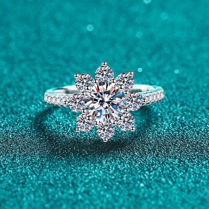 Sunflower & Chinese Motif Moissanite Ring in S925 Silver | 1ct Unique Cultural Fusion Design