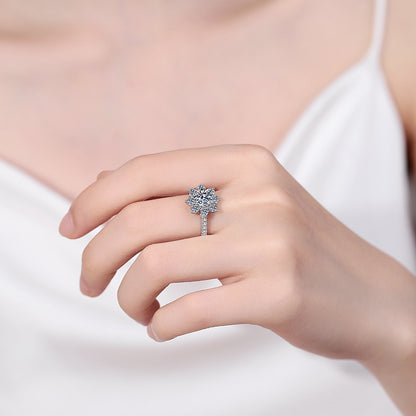 Sunflower & Chinese Motif Moissanite Ring in S925 Silver | 1ct Unique Cultural Fusion Design