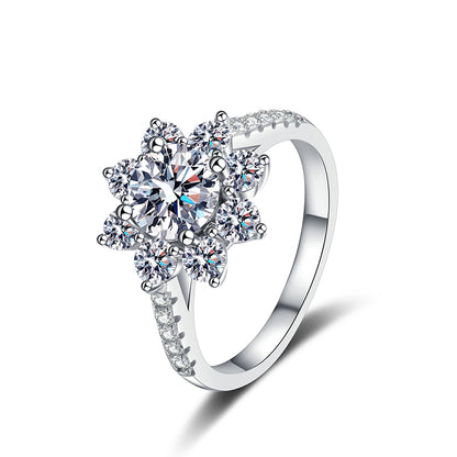 Sunflower & Chinese Motif Moissanite Ring in S925 Silver | 1ct Unique Cultural Fusion Design