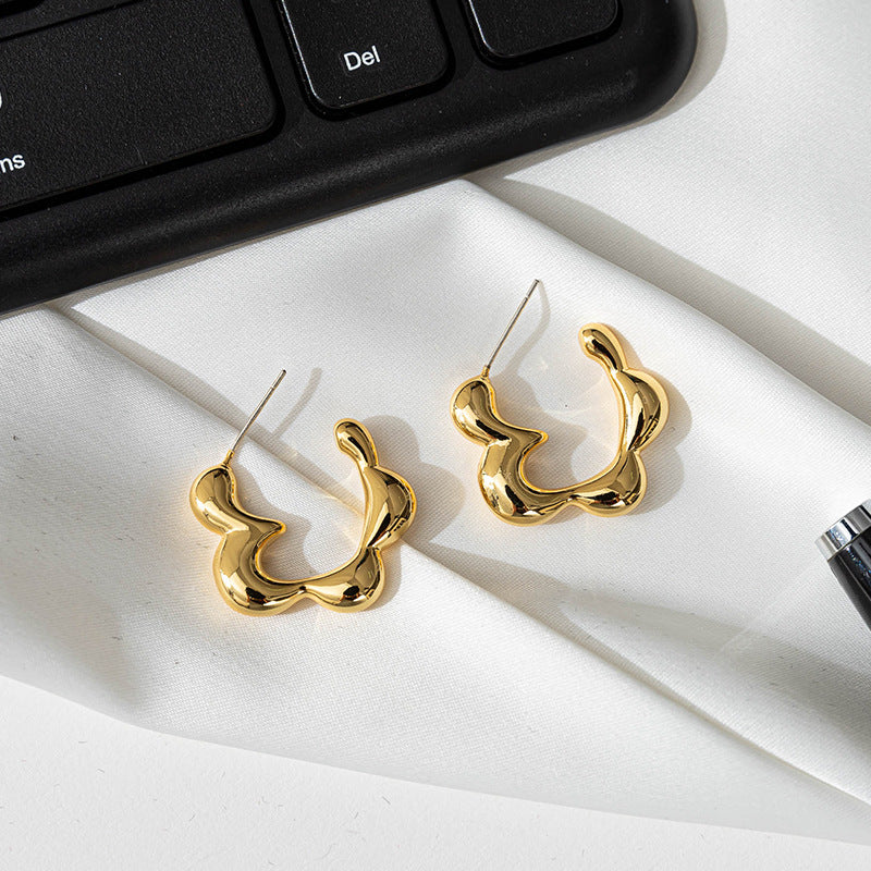 Sweet & Edgy Geometric Floral Circle Earrings - 18K Gold Plated with 925 Silver Posts