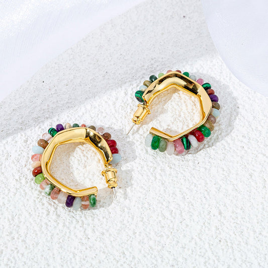 Sweet & Edgy Geometric Hoop Earrings - 925 Silver Posts with Natural Stones & Pearl Options for Women