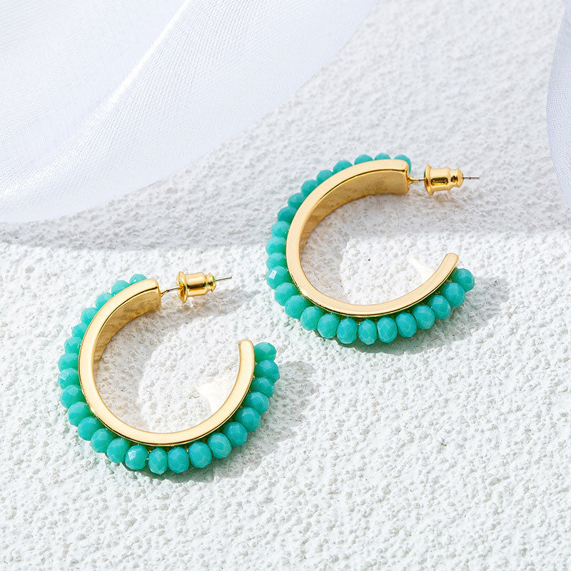 Sweet & Edgy Geometric Hoop Earrings - 925 Silver Posts with Natural Stones & Pearl Options for Women