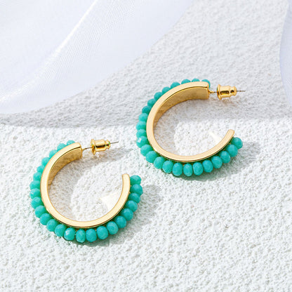 Sweet & Edgy Geometric Hoop Earrings - 925 Silver Posts with Natural Stones & Pearl Options for Women