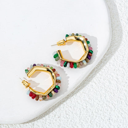 Sweet & Edgy Geometric Hoop Earrings - 925 Silver Posts with Natural Stones & Pearl Options for Women