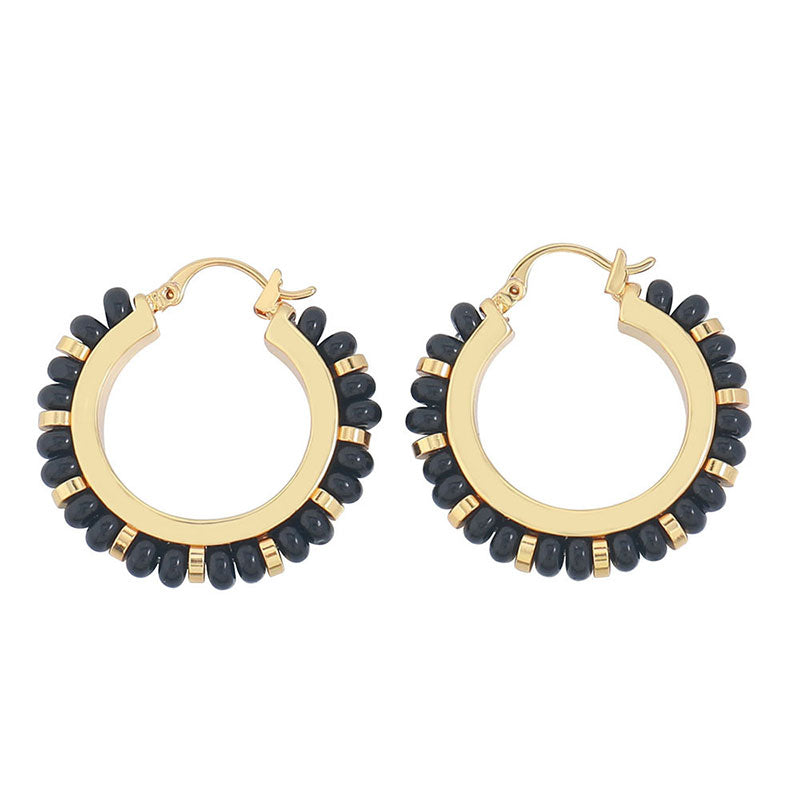 Sweet & Edgy Geometric Hoop Earrings - 925 Silver Posts with Natural Stones & Pearl Options for Women