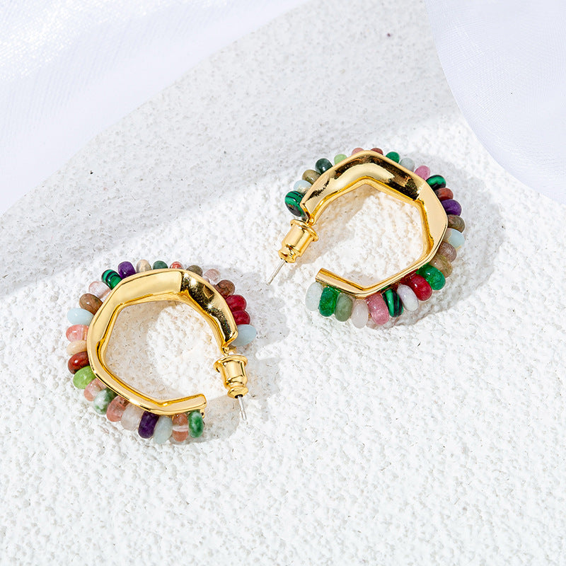 Sweet & Edgy Geometric Hoop Earrings - 925 Silver Posts with Natural Stones & Pearl Options for Women