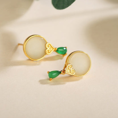 925 Sterling Silver Water Drop Jade Stud Earrings - Vintage Nature-Inspired Jewelry for Women