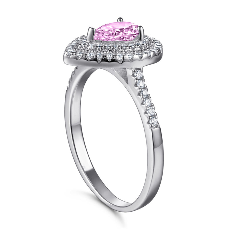 Teardrop Zircon Engagement Ring - 925 Sterling Silver Pear Cut Solitaire Ring for Women