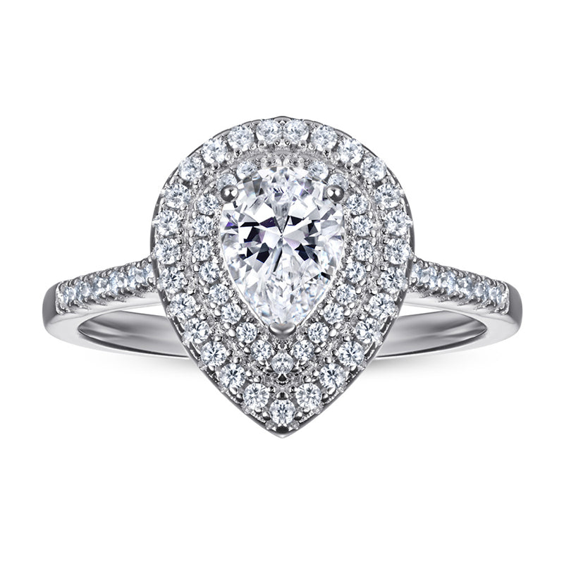 Teardrop Zircon Engagement Ring - 925 Sterling Silver Pear Cut Solitaire Ring for Women