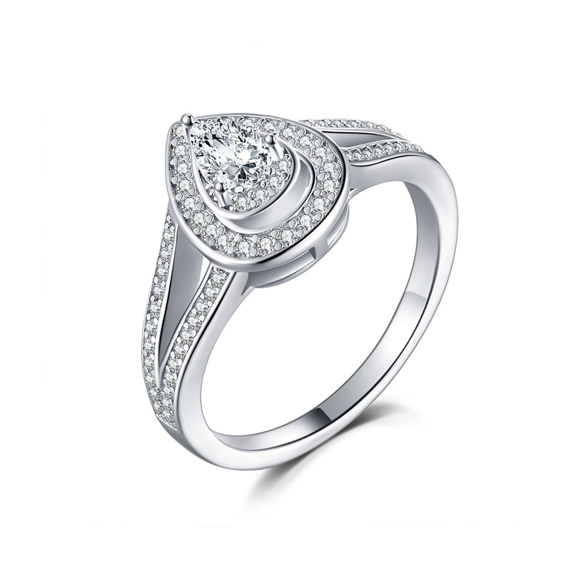 Teardrop Zirconia 925 Silver Ring - Elegant Geometric Band for Women