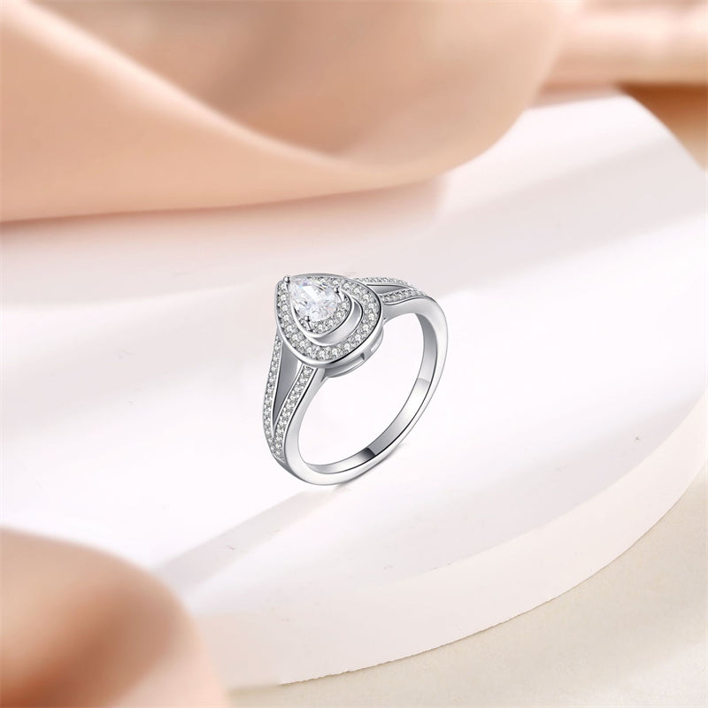 Teardrop Zirconia 925 Silver Ring - Elegant Geometric Band for Women