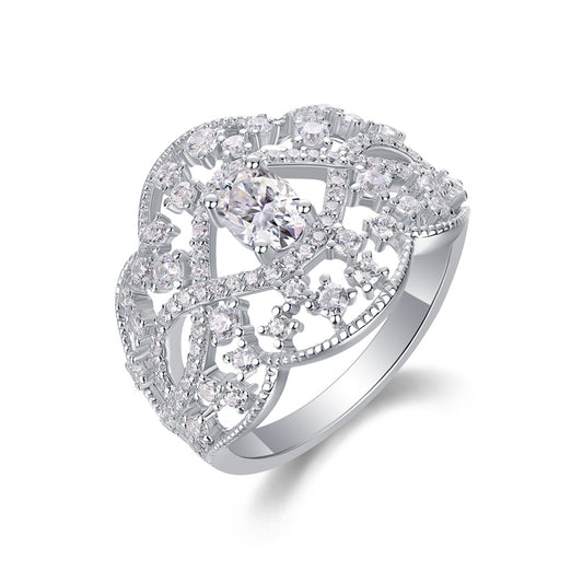 Timeless Geometric Silver Ring with Moissanite Stones