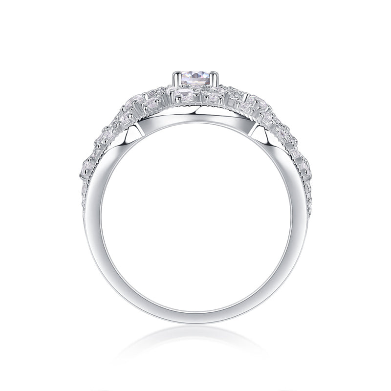 Timeless Geometric Silver Ring with Moissanite Stones