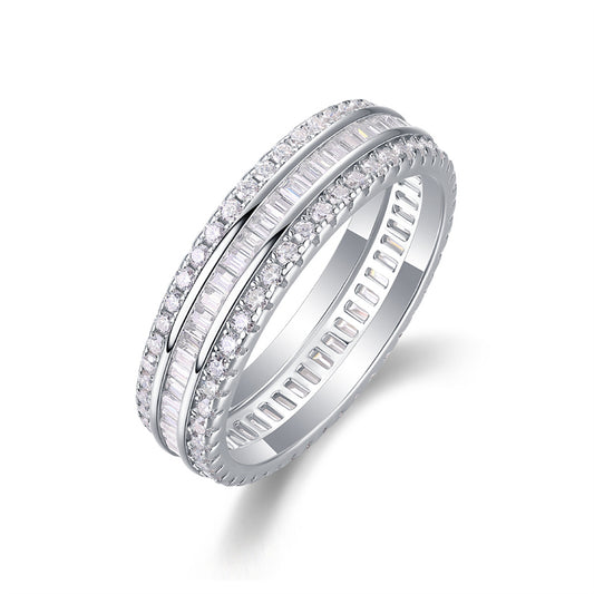 Timeless Geometric Silver Ring with Moissanite