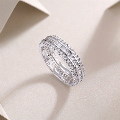 Timeless Geometric Silver Ring with Moissanite