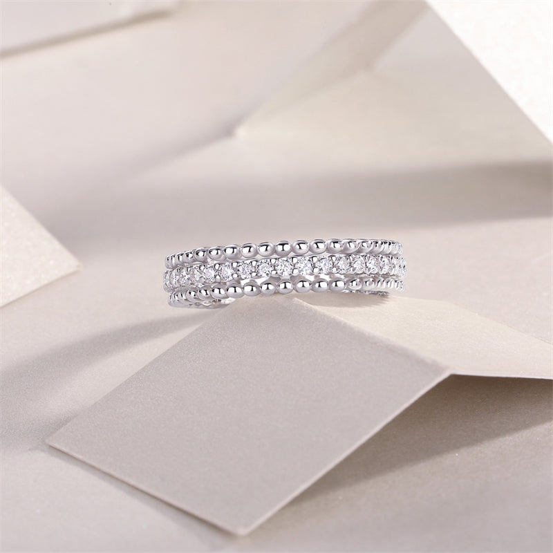 Timeless Geometric Silver Ring with Moissanite