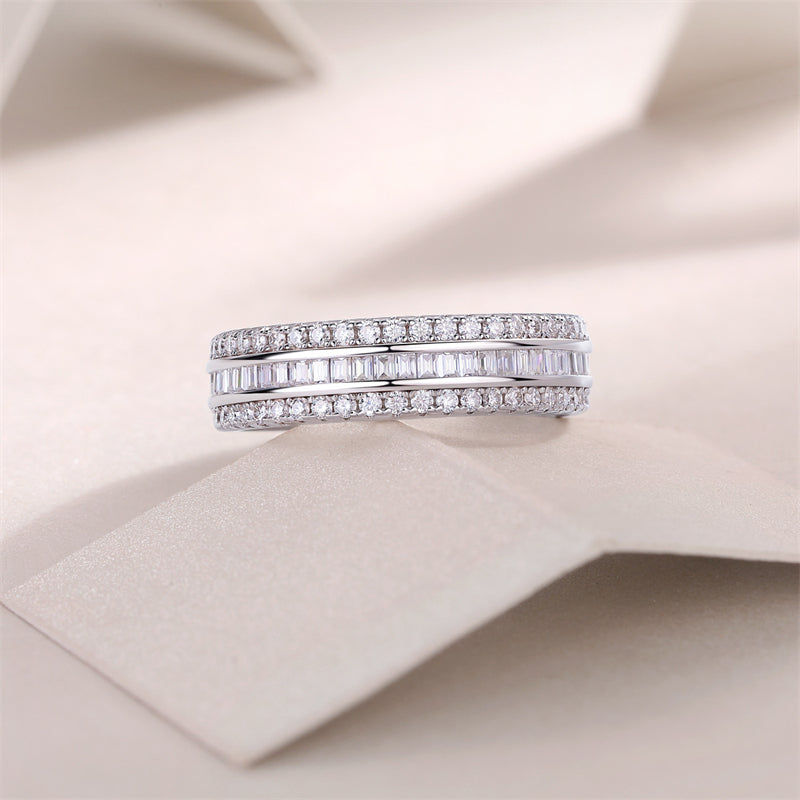 Timeless Geometric Silver Ring with Moissanite