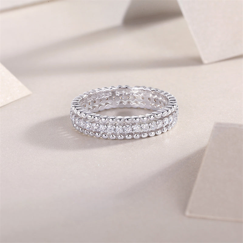 Timeless Geometric Silver Ring with Moissanite