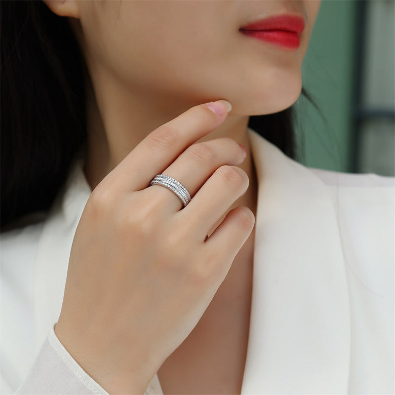 Timeless Geometric Silver Ring with Moissanite