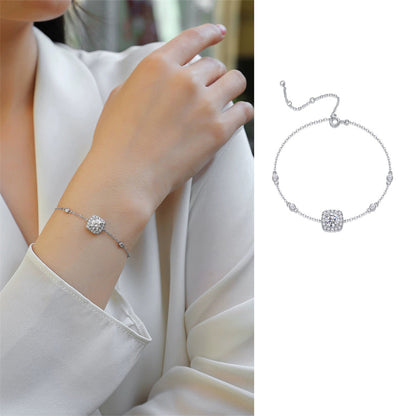 Timeless Women's Geometric Silver Bracelet with Moissanite