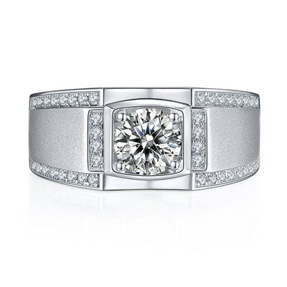 Trendsetting 925 Sterling Silver Men's Ring - Fashion Moissanite Band with White Gold Plating