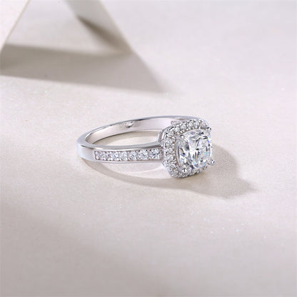 Trendy 925 Silver Ring with Square Moissanite Accent