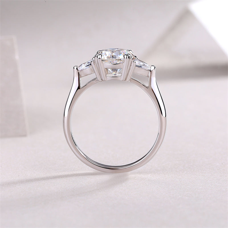 Trendy OL Style Silver Ring with Sparkling Cushion Moissanite