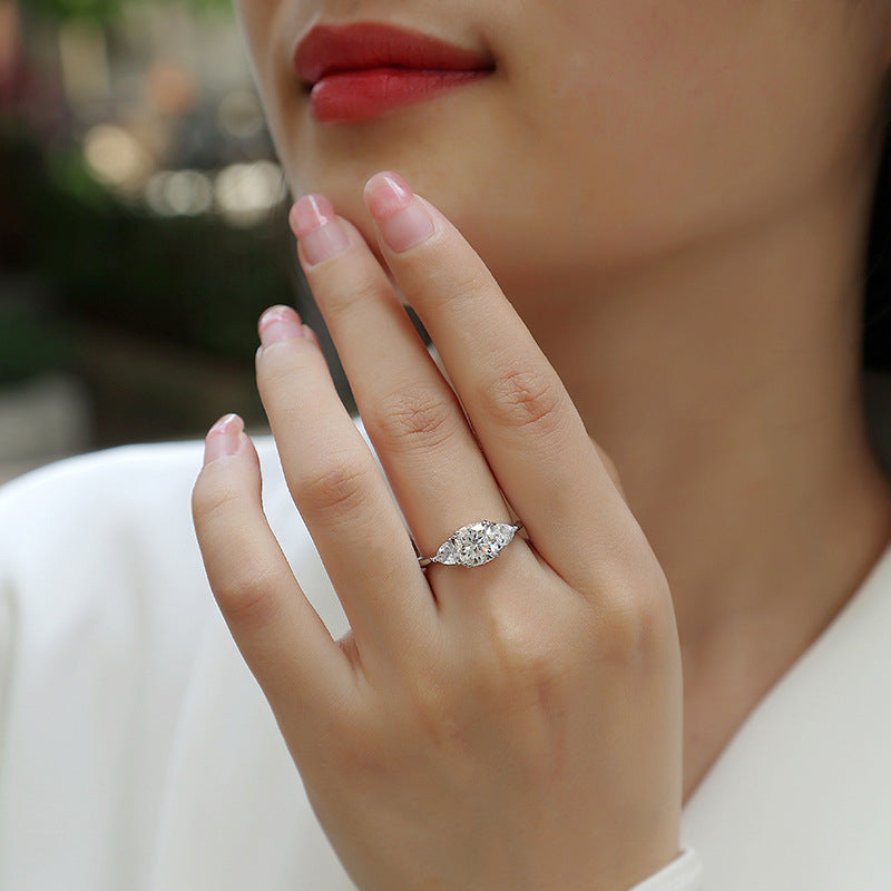 Trendy OL Style Silver Ring with Sparkling Cushion Moissanite