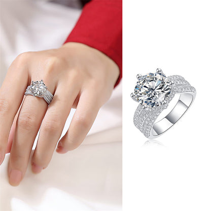 Trendy OL Style Silver Ring with Sparkling Moissanite