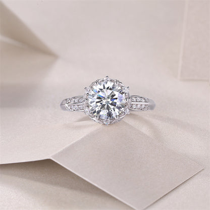 Trendy OL Style Silver Ring with Sparkling Moissanite