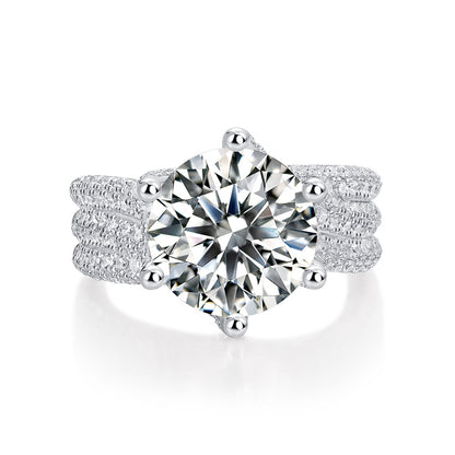 Trendy OL Style Silver Ring with Sparkling Moissanite