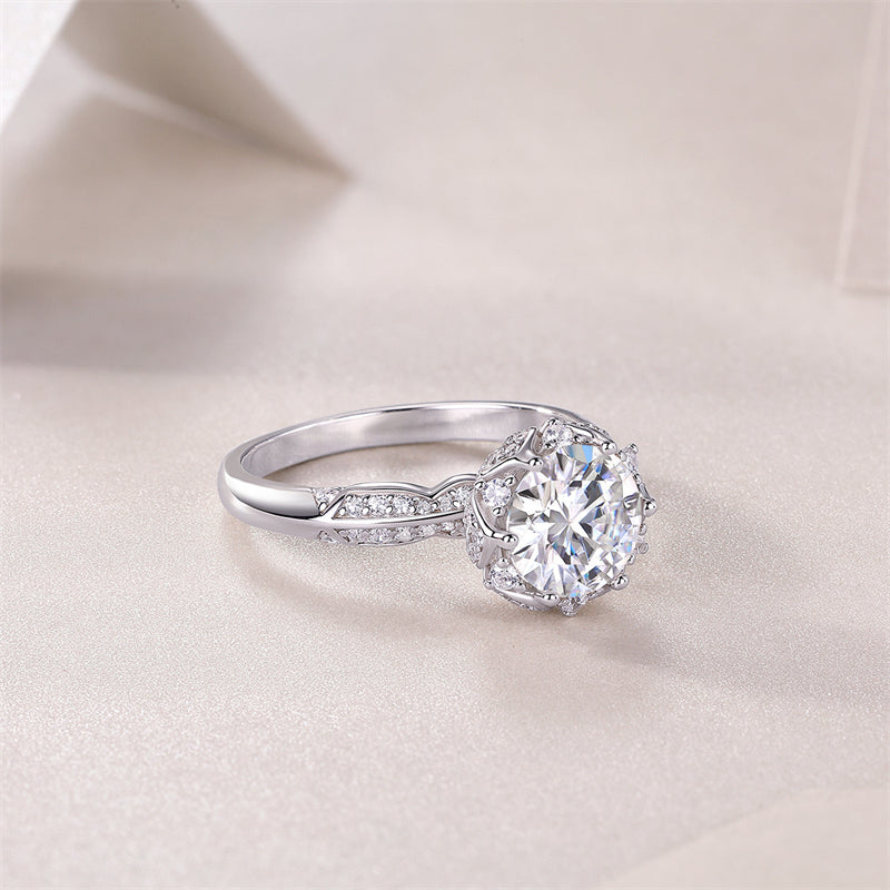 Trendy OL Style Silver Ring with Sparkling Moissanite