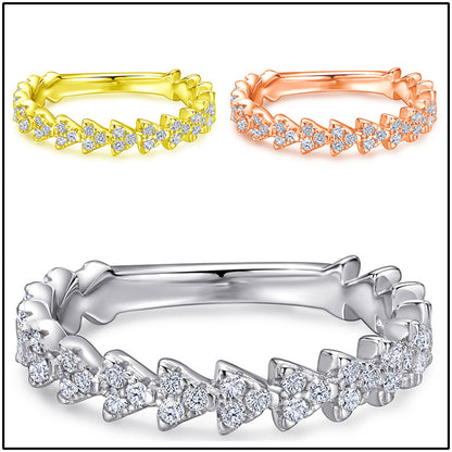 Triangular Pavé 925 Silver Ring - Minimalist Geometric Band with Zirconia Stones