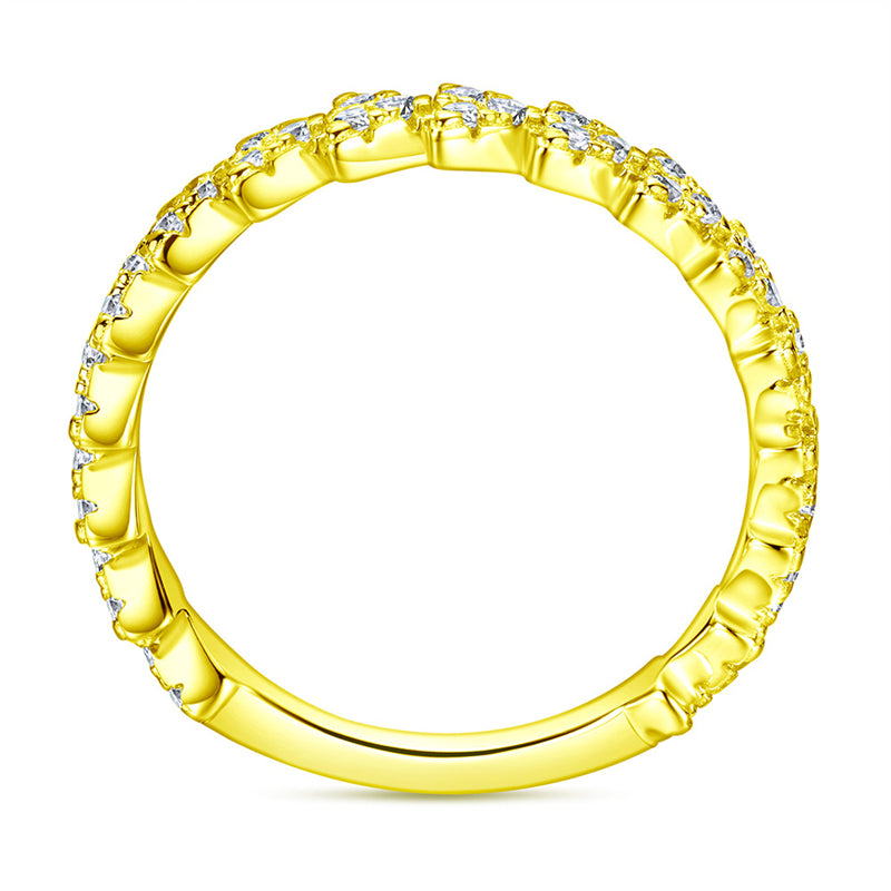 Triangular Pavé 925 Silver Ring - Minimalist Geometric Band with Zirconia Stones