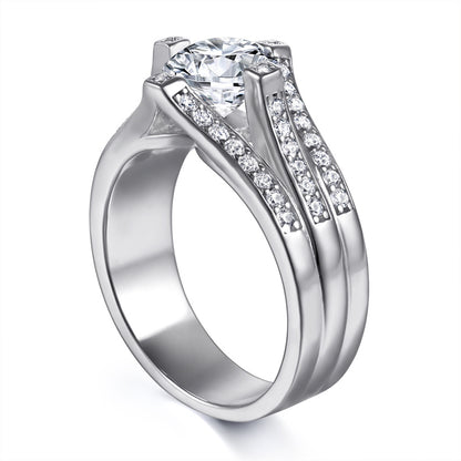 Triple Band 925 Silver Ring - 1 Carat Zirconia Three-Row Diamond Wedding Set