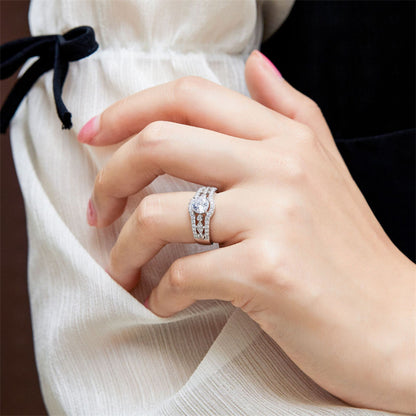 Triple Row 925 Silver Ring - Full Pavé Zirconia Statement Band