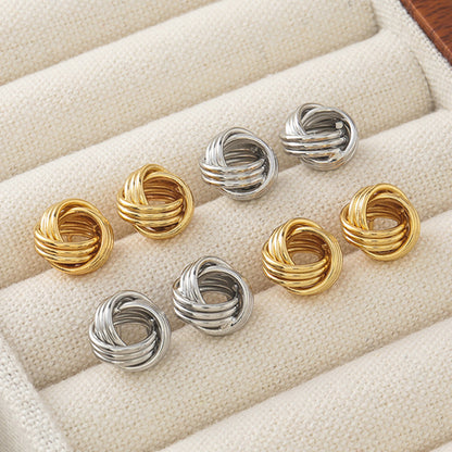 Twist Hoop Geometric Earrings in Gold/White Gold - Sweet Edgy Minimalist Stud Earrings for Women