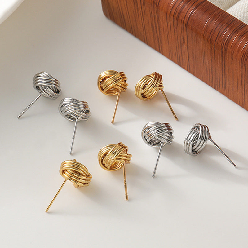 Twist Hoop Geometric Earrings in Gold/White Gold - Sweet Edgy Minimalist Stud Earrings for Women
