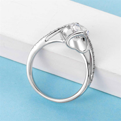 Twisted Shank Angel's Kiss Moissanite Ring - 925 Sterling Silver Heart-Inspired Bridal Jewelry